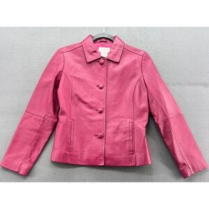 VTG Chadwicks Pink Leather Jacket Womens Sz 8 Button Front Blazer Real Leather